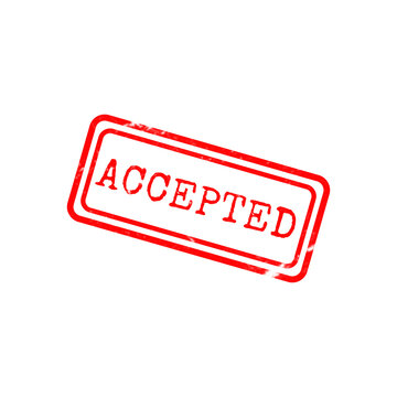A rectangular red ink stamp with the word accepted written in a bold serif font, isolated on a clean white background, for documents