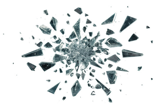 Abstract dark grey glass shards exploding in a circular burst