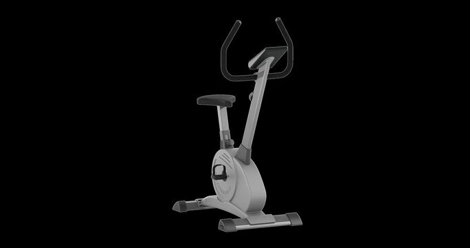 Stationary exercise bike rotating rotation animation seamlessly loopable. 3D rendering isolated on transparent background