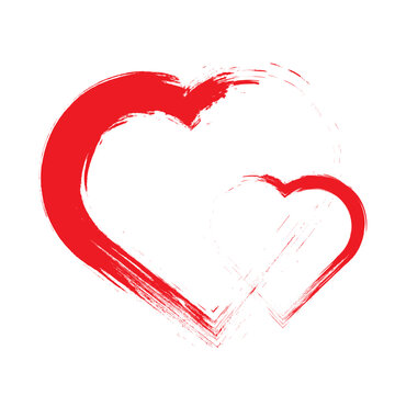 Red love heart made of rough strokes isolated