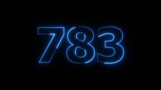 Abstract beautiful blue neon number 783 icon illustration, on black background. Glowing neon countdown number icon concept background.