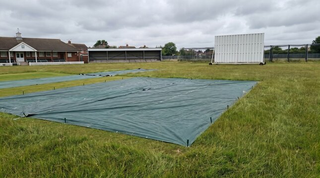 Covers Pegged Flat Over A Village Cricket Square as an End Of Season Scene