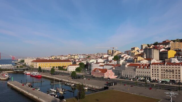 Panoramic view of Lisbon cityscape, historic Alfama neighborhood and Tagus River