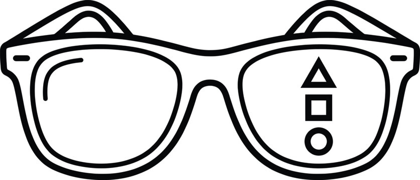 Line art icon of glasses with geometric eye exam shapes inside the lens