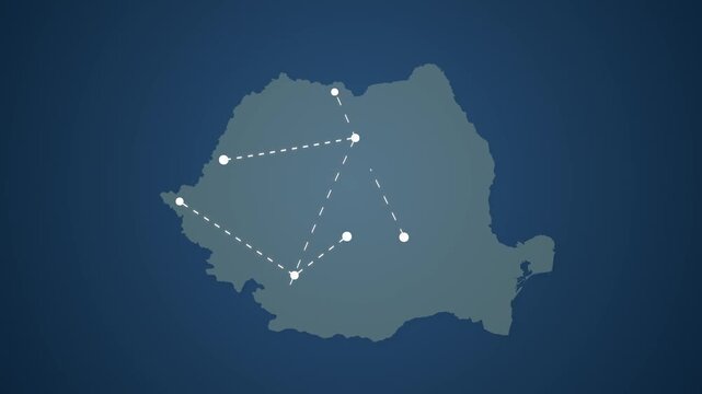 Romania Network Map with Straight Lines Connecting Locations for Signal Transfer