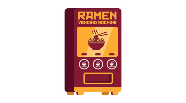 Flat vector illustration of an automated ramen noodle vending machine