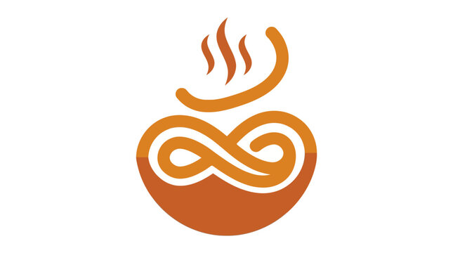 Minimalist noodle bowl logo with infinity symbol and steam