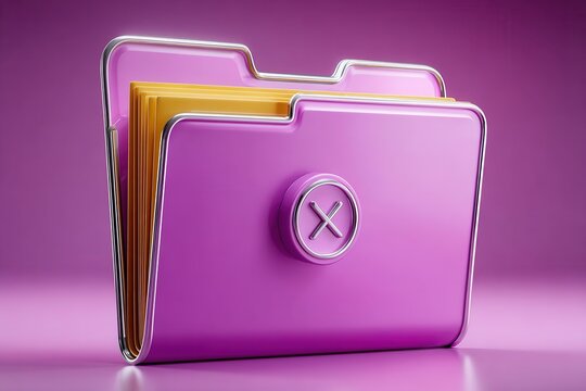 Pink folder with cross symbol and yellow documents