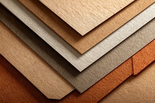 Textured paper samples in warm earth tones arranged diagonally