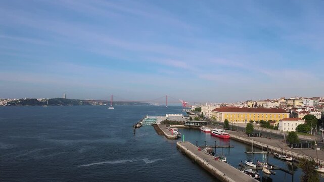Panoramic view of Lisbon cityscape, historic Alfama neighborhood and Tagus River