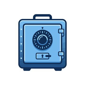 Blue metal safe box with combination dial for secure wealth storage on transparent background