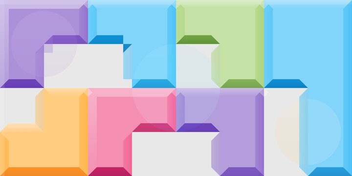 Abstract geometric pattern with interlocking colorful l shaped blocks on transparent background