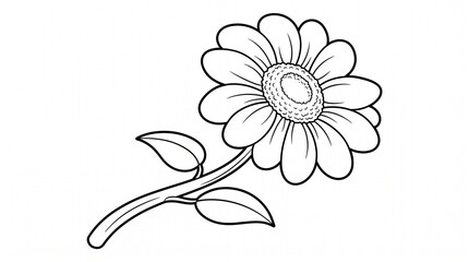 Obraz premium Delicate hand drawn illustration of a single daisy flower with green stem and leaves on a plain white background