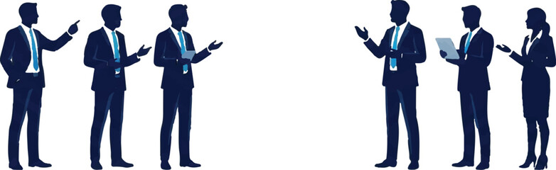 Obraz premium Professional business silhouettes presenting strategy and planning icons set isolated style.