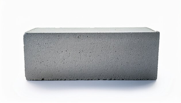 a single rectangular grey concrete block used for building walls and construction projects alone isolated on white background