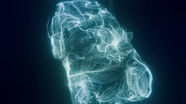 Blue Particle Jeep SUV Assembling from Digital Dots on Black Background - Futuristic Automotive Technology Animation