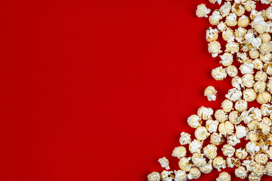Popcorn border on bright red background
