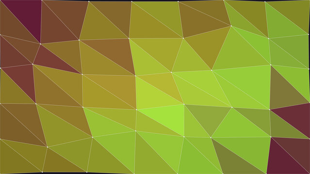 Low poly abstract geometric background with green yellow and dark red triangles