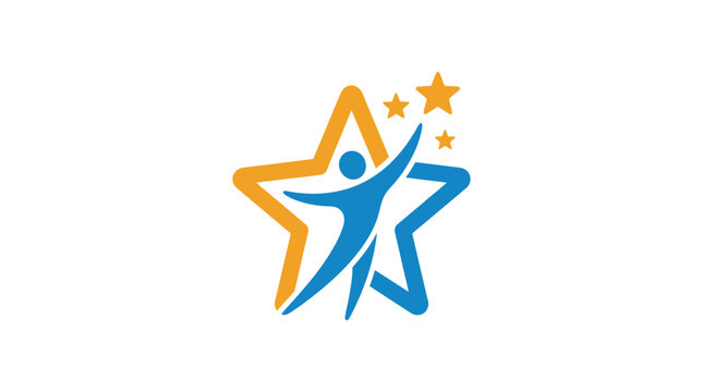 Abstract human figure reaching for yellow stars in modern flat design vector style graphic illustration