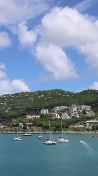 Panoramic view of Charlotte Amalie harbor from a cruise ship in St Thomas USVI