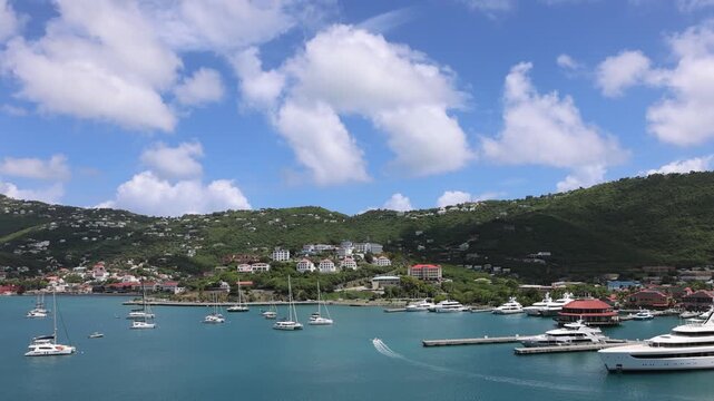 Yachts and sailboats anchor in the turquoise bay of Charlotte Amalie St Thomas USVI