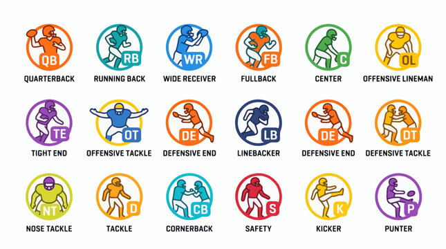 American Football Player Positions Icon Set