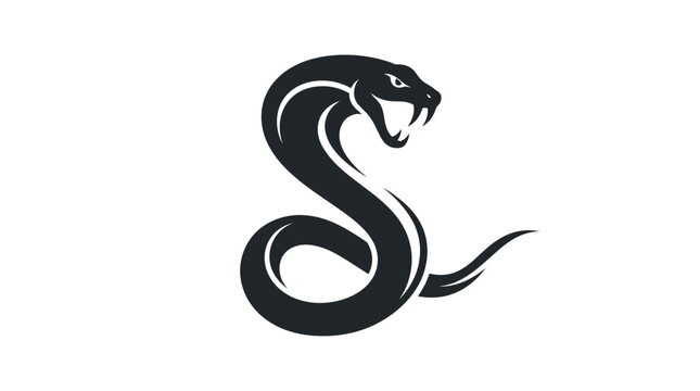Aggressive cobra snake mascot logo design featuring sharp fangs and sleek black curves for branding