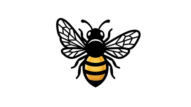 Stylized yellow and black honey bee insect icon design featuring detailed wings and clean flat lines