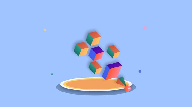Colorful Cubes Levitating Above Circular Platform Animation.