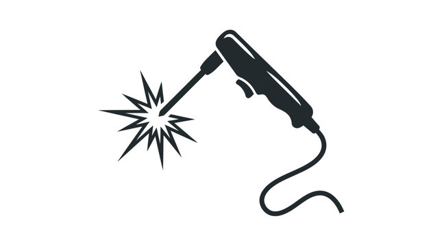 Industrial welding torch creating bright sparks in a minimalist black and white vector art design