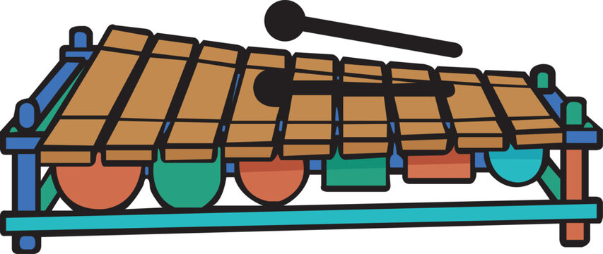 Colorful Balafon Musical Instrument Illustration With Mallet