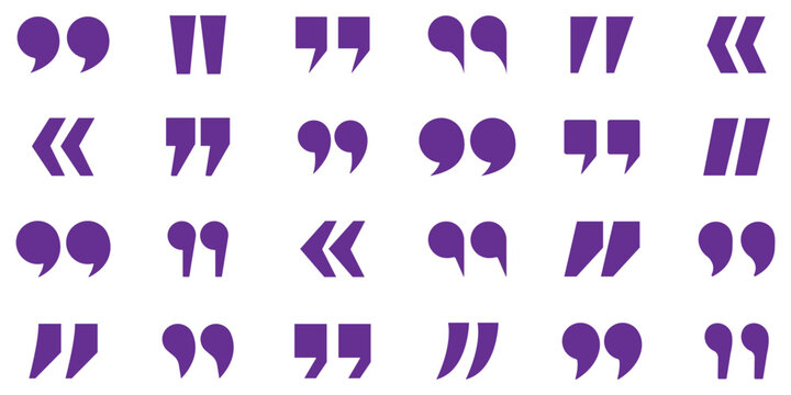 Quotation Marks Icon Set - Opening and Closing Quote Symbols on White Background