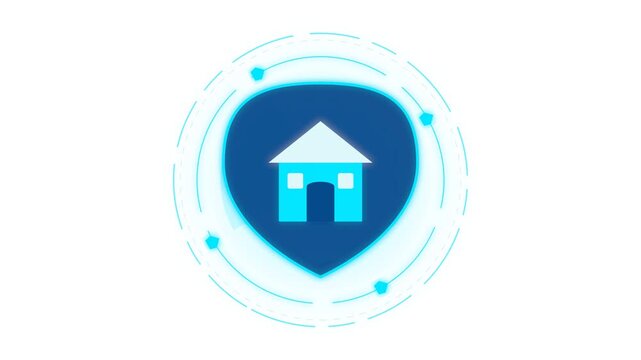 Digital Home Security Shield Icon with Network Connections.