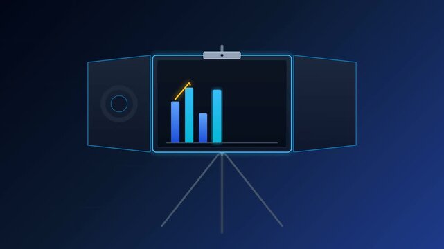 Digital Presentation Screen with Data Visualizations on Tripod.