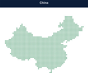 Obraz premium Green dotted map of china made of small squares on a dark blue header background