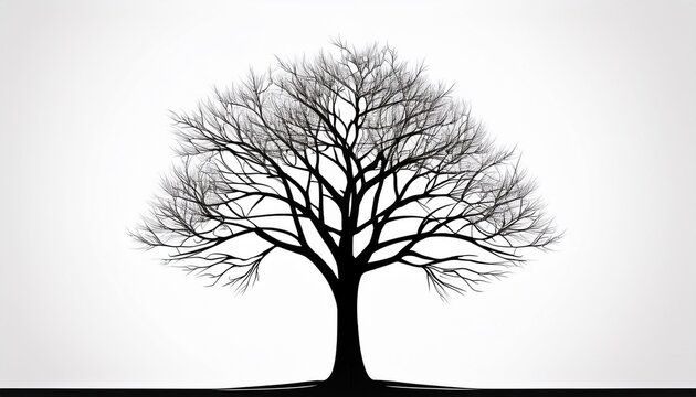 a black silhouette of a bare tree on white background