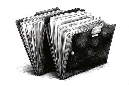 Open document folder with papers and documents inside