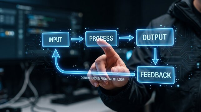 Business person pointing at a digital continuous loop diagram