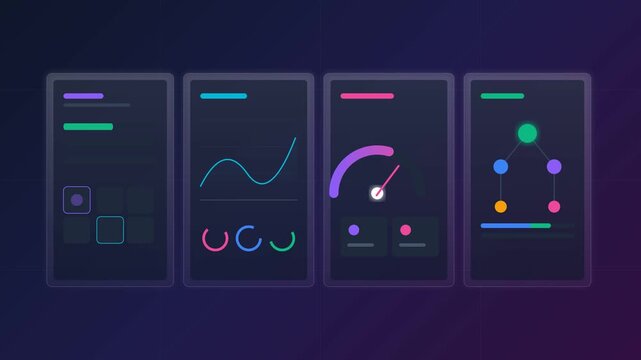 Modern UI Design Elements with Futuristic Data Visualization Displays.