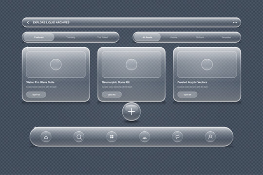 glass mobile morphism navigation element liquid docks collection floating ui menu glassmorphism bar action buttons minimal