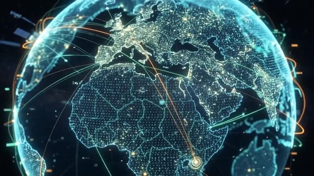 Global Connectivity Visualized: A futuristic digital globe illustrates the interconnectedness of the world.