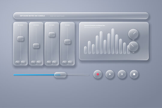 Audio sound console mixer equalizer glass fader slider knobs studio volume music interface template
