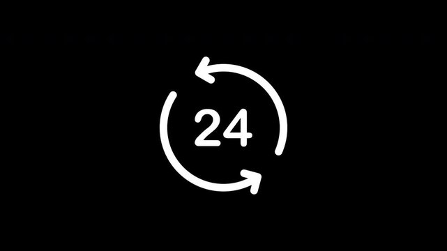 Seamless Loop Glowing White Twenty Four Hours Service Icon With Alpha Channel