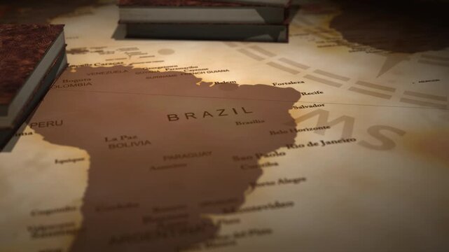Vintage cinematic map of brazil