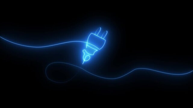 neon electric power plug icon animation on black background