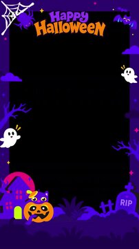 Halloween Animated frame with Ghost, Spider, Pumpkin and Boo Character - Transparent Alpha