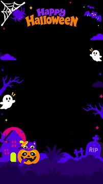 Halloween Animated Border Overlay with Ghost, Bats, Spider, Pumpkin and Tombstone
