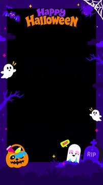 Halloween Animated Frame Overlay with Bats, Ghosts, Pumpkin and Spooky House - Alpha