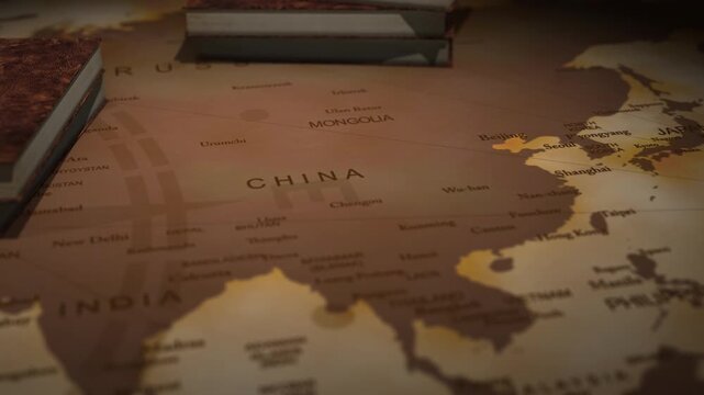 Vintage cinematic map of china