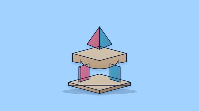 Abstract Geometric Shapes Stacked in Isometric View.